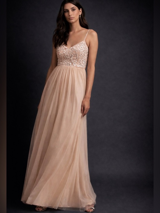 BHLDN Blush Embroidered Tulle Maxi Dress